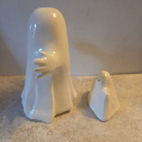 2 Ceramic Ghosts for Halloween Glossy White Fall Vintage - Picture 5 of 6